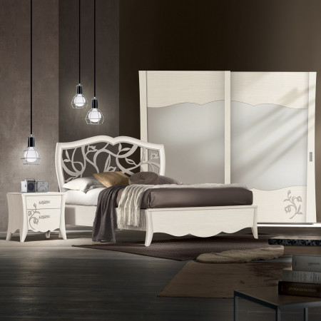 Comodino in frassino 2 cassetti con decoro, stile elegante