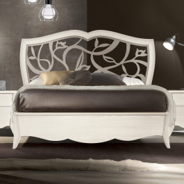Comodino in frassino con decoro floreale e maniglie Swarovski