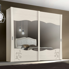 Comodino in frassino con decoro floreale e maniglie Swarovski