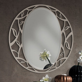 Specchiera rotonda in frassino con cornice traforata