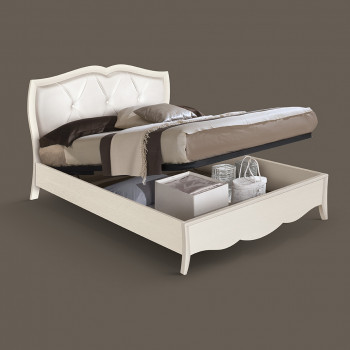 Letto king size in frassino, testata imbottita bianca