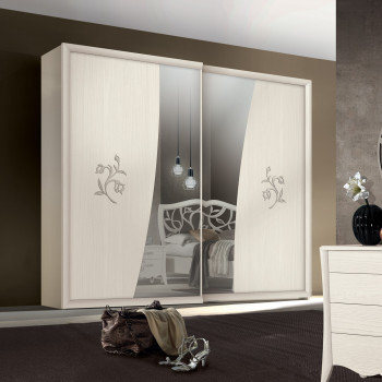 Armadio in frassino 2 ante con specchi, decoro floreale