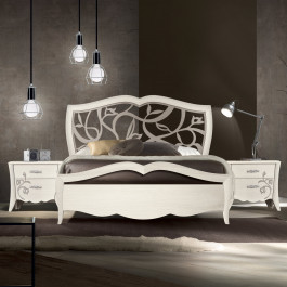 Comodino in frassino con decoro floreale e maniglie Swarovski