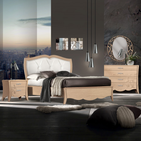 Letto king size in frassino con testata imbottita e bottoni