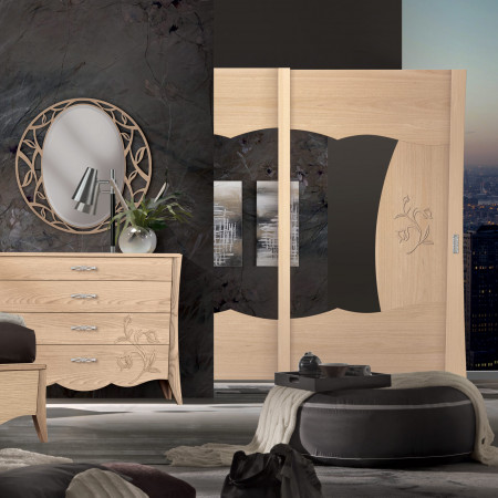 Armadio in frassino 2 ante con specchi e decorazione floreale in rilievo