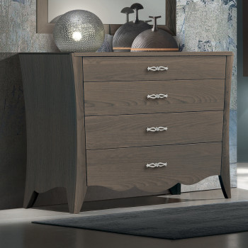 Comò in frassino 4 cassetti con decoro, fianco sagomato