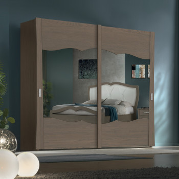 Armadio in frassino 2 ante scorrevoli con specchi e decoro floreale