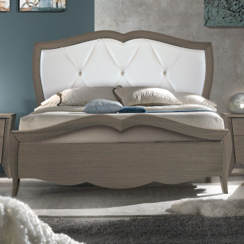Letto king size in frassino con testata imbottita e bottoni