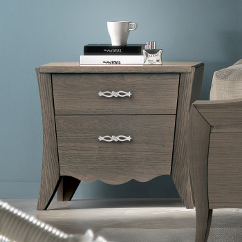 Comodino in frassino 2 cassetti con dettagli decorativi