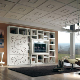 Libreria ante rilievo noce cornice tv liscia