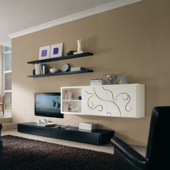 Soggiorni moderni a moduli, dettaglio decor floreale noce canaletto