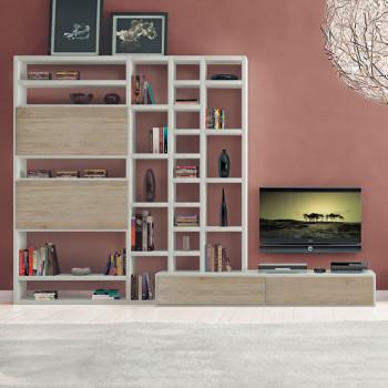 Composizione con frontali rovere, dettaglio scaffalature