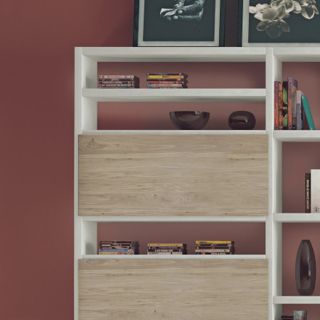 Composizione con frontali rovere, dettaglio scaffale