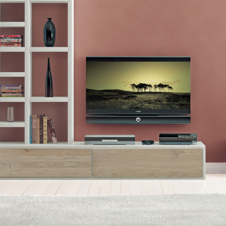 Composizione con frontali rovere, dettaglio legno chiaro