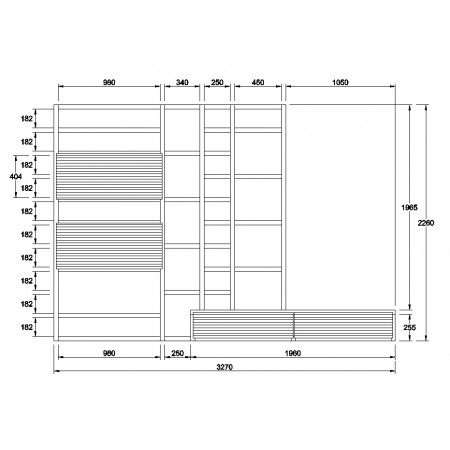 Schema composizione frontali rovere con misure dettagliate