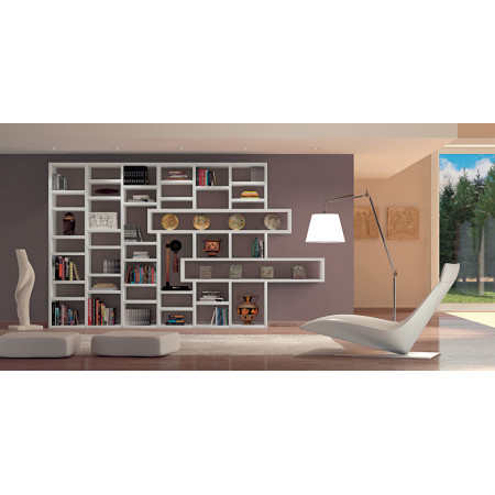 Composizione a giorno laccata, dettaglio libreria