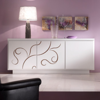 Madia 3 ante con rilievi noce, decoro floreale