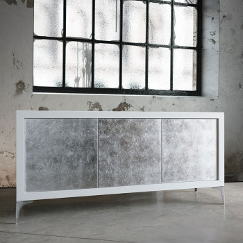 Madia moderna 3 ante con piedi cromati, ante argento