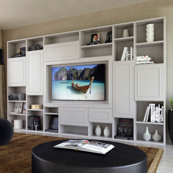 Componibile moderno in legno con TV e ripiani