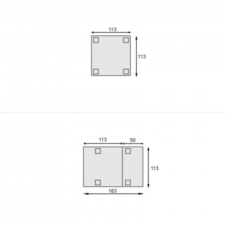 Tavolo quadrato allungabile, misure 113x113 e 163x113