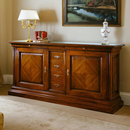 Credenza 2 porte intarsiate a spina pesce in legno di toulipier