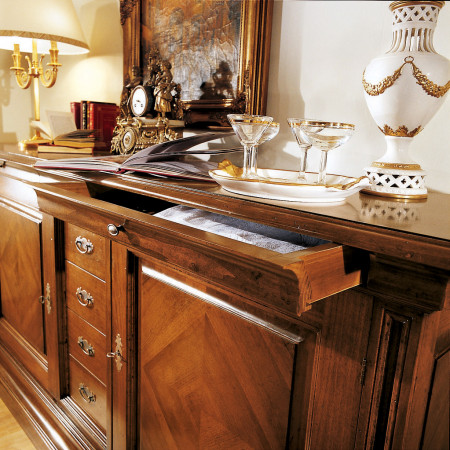 Credenza 2 porte intarsiate a spina pesce in legno di toulipier