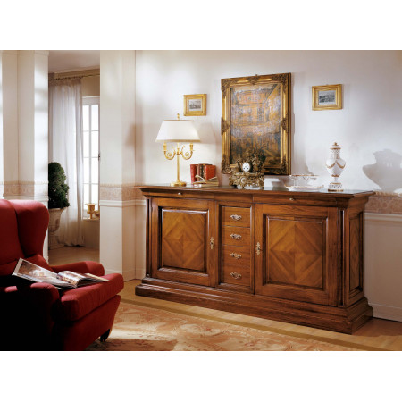 Credenza 2 porte intarsiate, legno toulipier in soggiorno