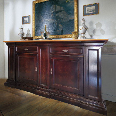 Credenzone con porta bottiglie, dettaglio intarsi legno