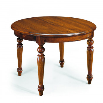 Tavolo rotondo allungabile in legno di noce con gambe tornite
