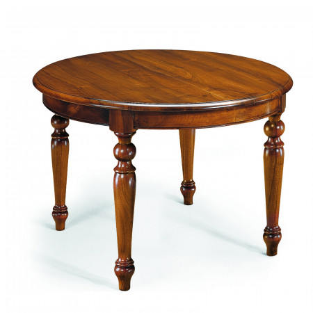 Tavolo rotondo allungabile in legno di noce con gambe tornite