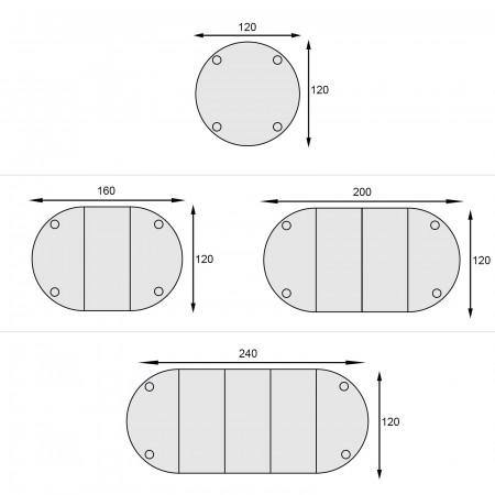 Tavolo rotondo allungabile, schema delle misure