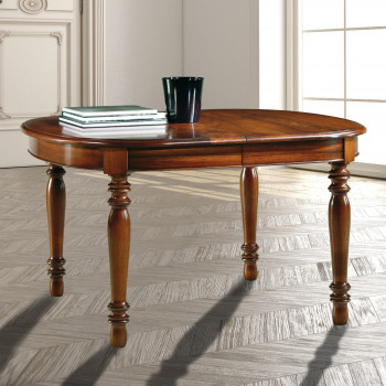 Tavolo ovale piano in noce massello allungabile