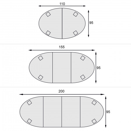 Schema dimensionale del Tavolo ovale piano in noce massello allungabile