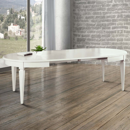 Tavolo ovale allungabile bianco in legno di noce tanganika