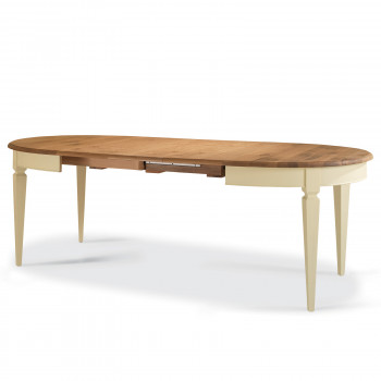 Tavolo con piano in rovere, gambe crema, vista laterale