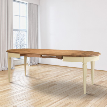 Tavolo con piano in rovere ovale allungabile, interno luminoso