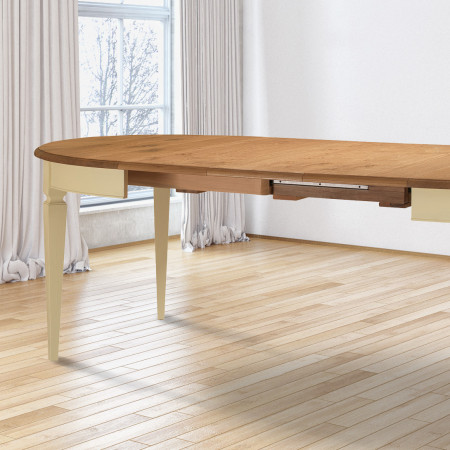 Tavolo ovale allungabile in rovere con gambe in legno massello