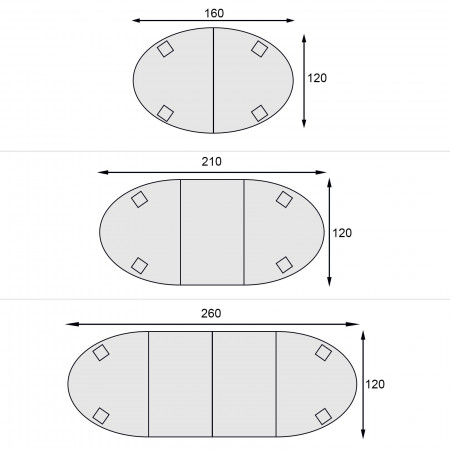 Schema misure tavolo ovale con intarsio in rovere allungabile