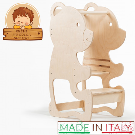 Learning tower orsetto regolabile con misure in legno di betulla