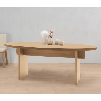 Tavolo ovale in rovere con bordo diritto e vasi decorativi