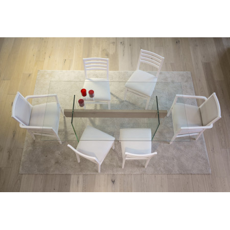 Tavolo moderno in vetro e legno