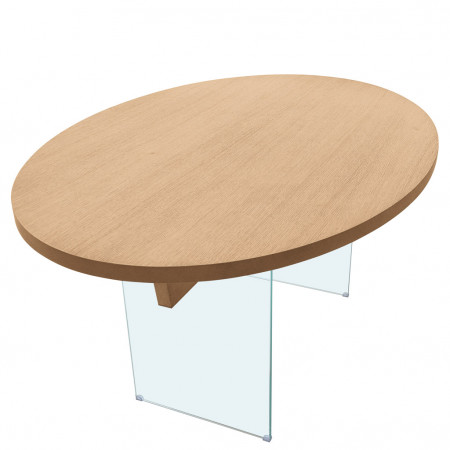 Tavolo cristallo e rovere bordo dritto, dettaglio legno