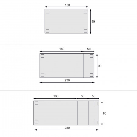 Tavolo moderno allungabile in legno, schema dimensionale