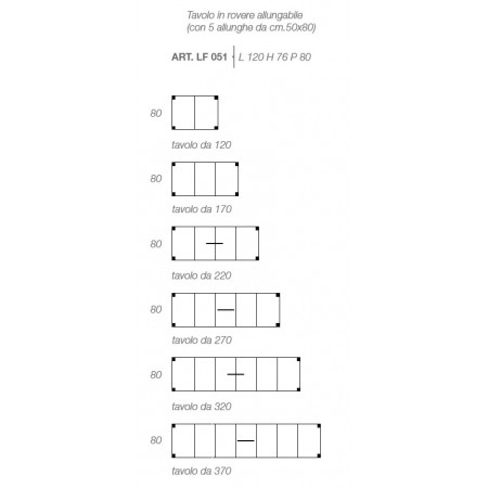 Tavolo rettangolare allungabile in rovere 120/370x80