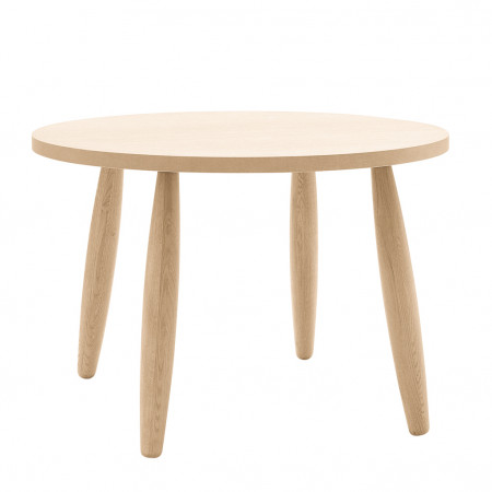 Tavolo rotondo in rovere con gambe tornite