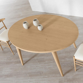 Tavolo ovale rovere, gambe tornite, piano bordo dritto