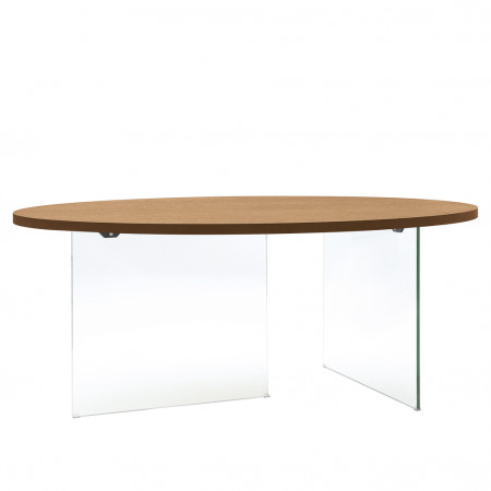 Tavolo ovale gambe cristallo, piano rovere bordo dritto