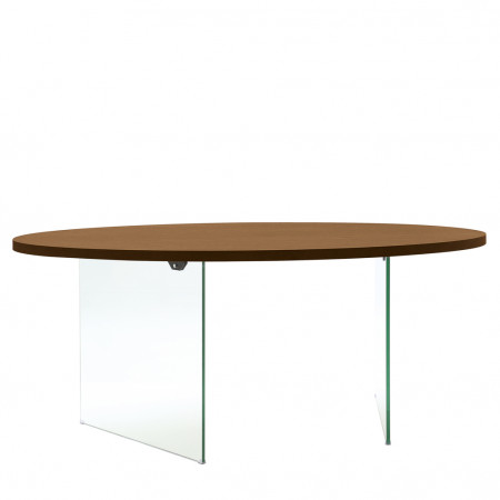 Tavolo ovale in cristallo piano legno rovere bordo dritto