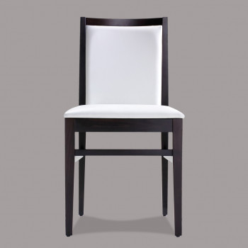 Sedia in faggio con rivestimento in tessuto bianco, fronte