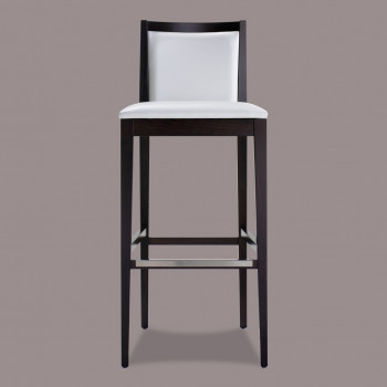 Sgabello in faggio con tessuto campionario, fronte